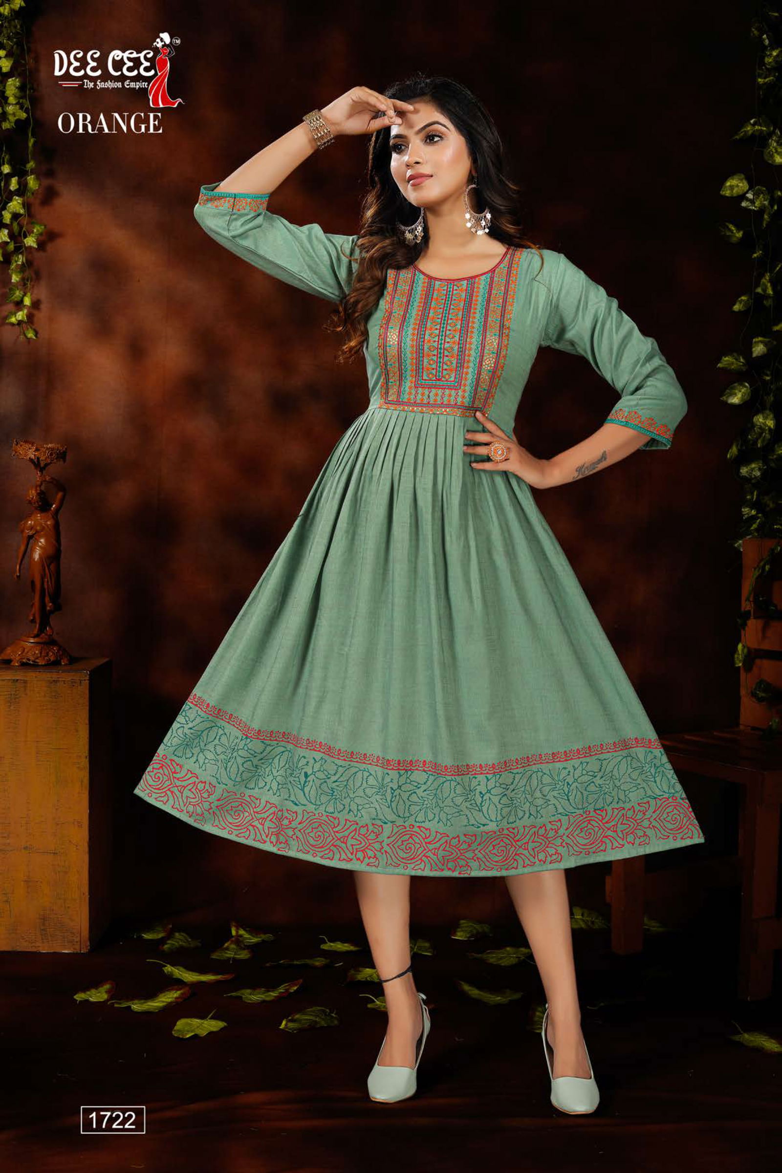 Dee Cee Orange Rayon Fancy Wear Designer Latest Kurtis Collection